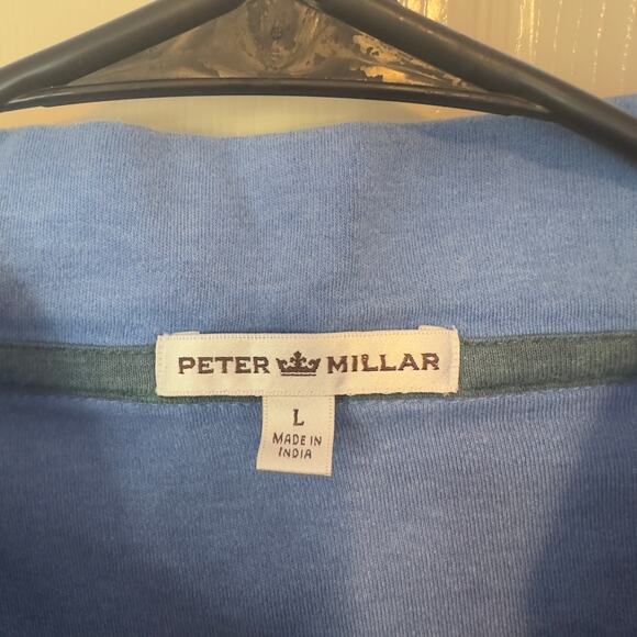 Peter Millar Men’s 1/4 Zip Cotton Pullover Sweater Size L Blue Golf Preppy - Picture 3 of 9
